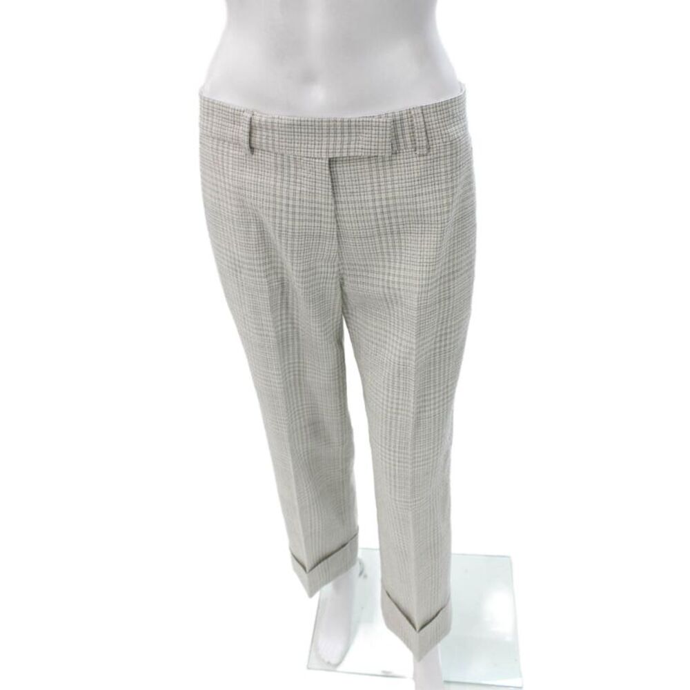 QL2 Women Ankle Pants Wool Check Multicolor Button Size 42